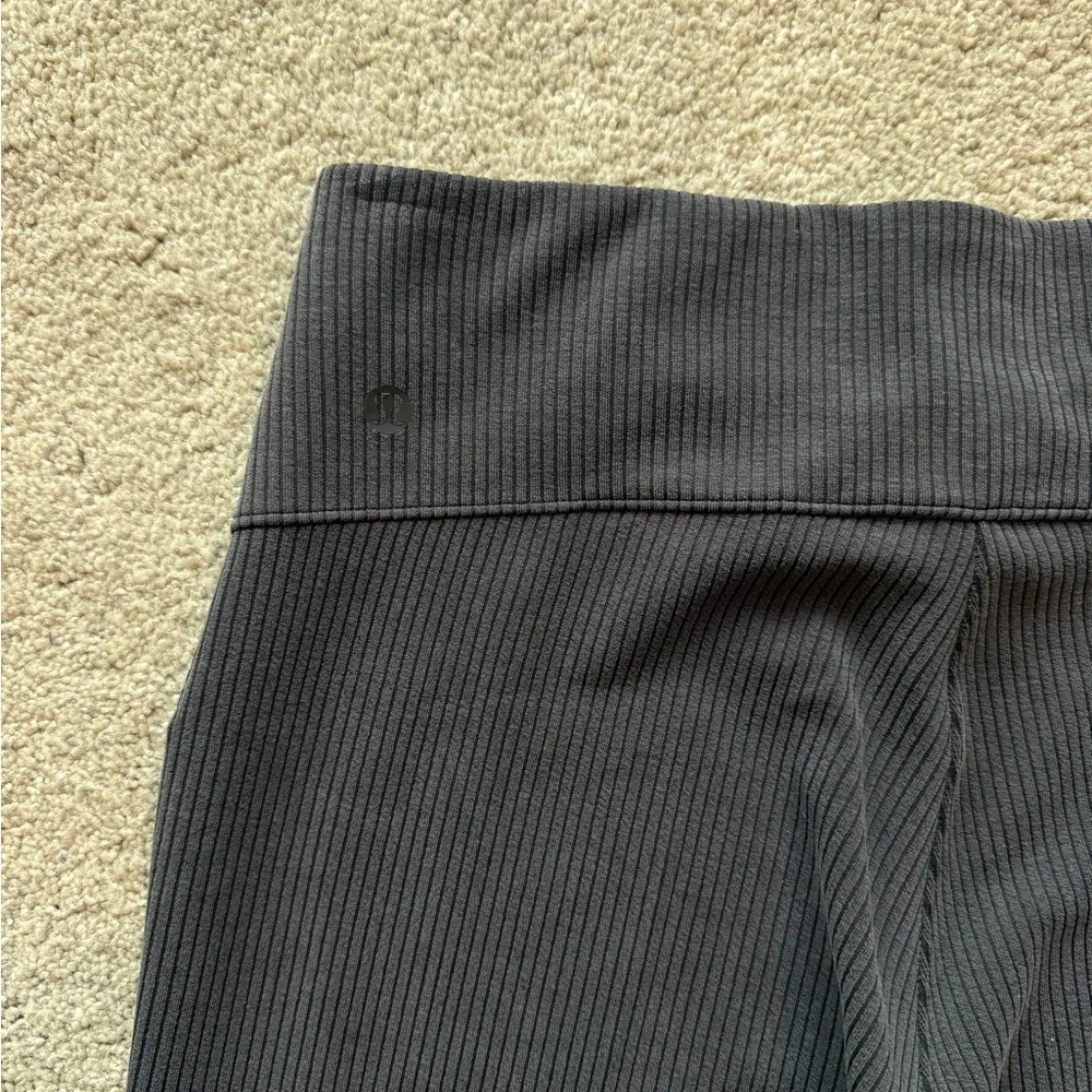 Like New Lululemon Athletica Ribbed Softstreme Flared Leg Pant, Black/Dk. Gray 8 - Picture 11 of 13